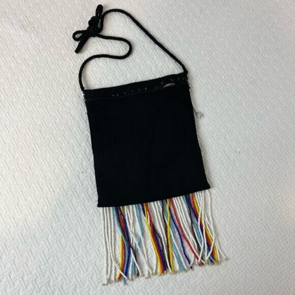 Vintage Handmade Seed Bead Purse Tapestry Cowrie Puka Shells Crossbody Bag - Picture 16 of 16